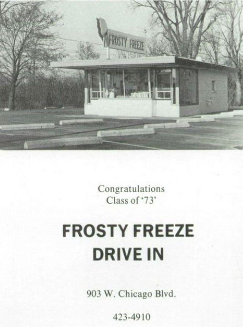 Frosty Freeze Drive-In (Boomers Burgers) - Tecumseh 1973 Yearbook Ad (newer photo)
